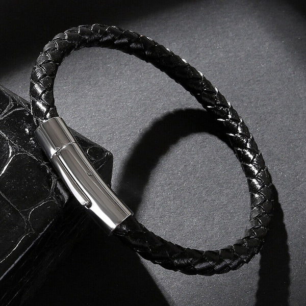 Artificial Leather Rope Wrap Alloy Braided Bangle Bracelet Wristband Buckle 23cm