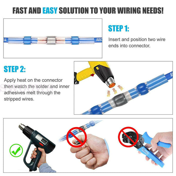 Solder Seal Sleeve Heat Shrink Butt Wire Connectors Terminals Waterproof