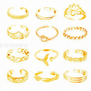 Summer Joint Open Adjustable Finger Rings Foot Ring Toe Ring Set Tail Ring