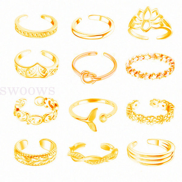 Summer Joint Open Adjustable Finger Rings Foot Ring Toe Ring Set Tail Ring