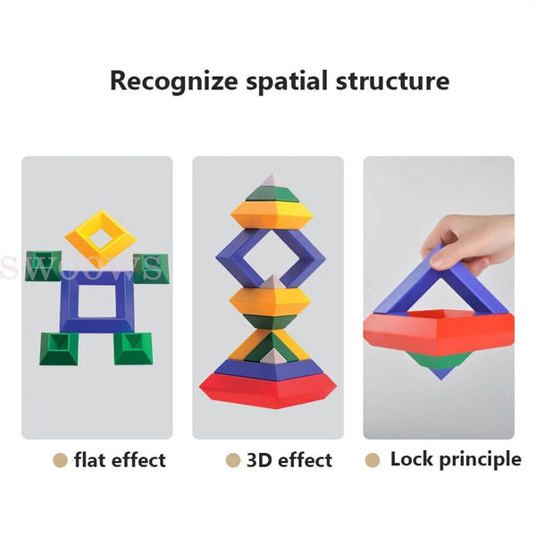 15pcs Pyramid Stacking Nesting Building Blocks Sensory Blocks for Preschool Kids