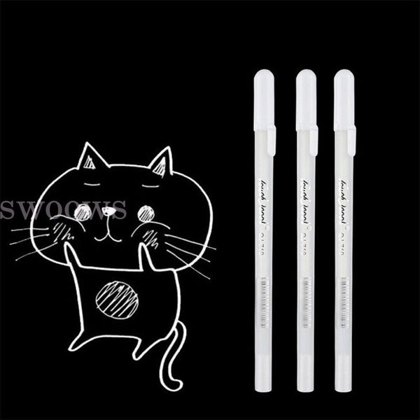 3Pcs White Gel Ink Marker Pen Drawing Art Fine Tip Sketching Painting Tool 0.8mm