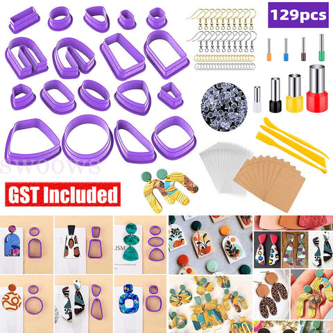 129pcs Polymer Clay Cutters Set for Earring Making DIY Craft Jewelry Handmade