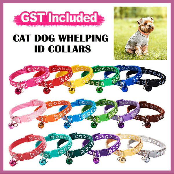 Dog Cat Collar Whelping ID Pet Puppy Kitten Adjustable Harness with Bell AU