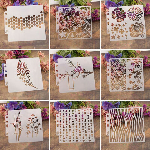 9pcs DIY Layering Stencils For Painting Scrapbooking Template Stamp Album Decor