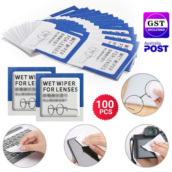 100Pcs Glasses Cleaner Wet Wipes Cleaning Lens Disposable Anti Fog Portable AU