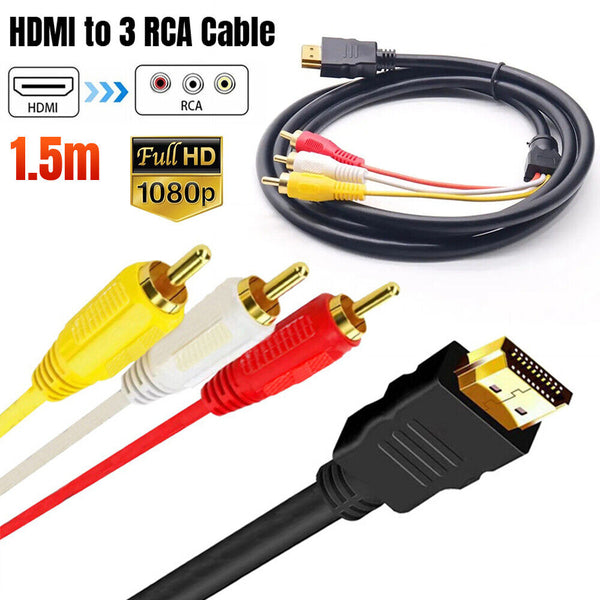 2x HDMI to RCA RGB Male AV 3 RCA Video Audio Converter Cable For HDTV DVD Player