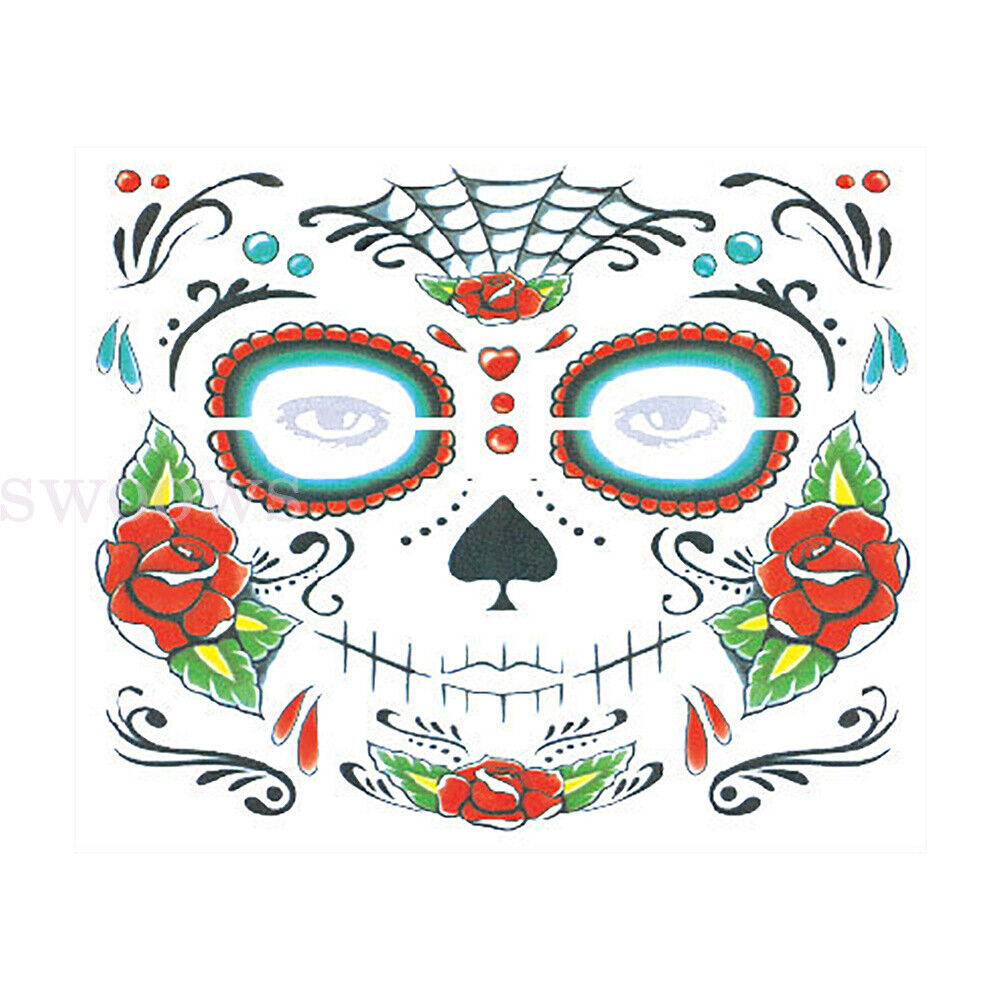 Waterproof Day Of The Dead Face Dress Up Halloween Temporary Tattoo Stickers