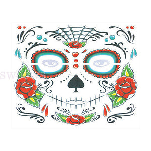 Waterproof Day Of The Dead Face Dress Up Halloween Temporary Tattoo Stickers