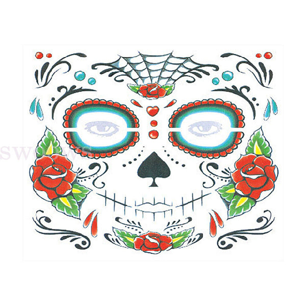 Waterproof Day Of The Dead Face Dress Up Halloween Temporary Tattoo Stickers