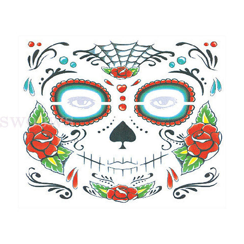 Waterproof Day Of The Dead Face Dress Up Halloween Temporary Tattoo Stickers