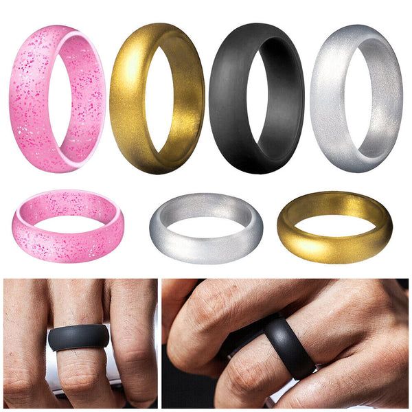 Silicone Rubber Wedding Round Band Ring Flexible Comfortable Work Sport Gym 6MM