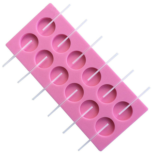 Round Silicone Lollipop Mould Baking Hard Candy Mold 12 Capacity DIY Sticks Set