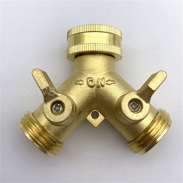 Water Hose Splitter Heavy Duty 2 Way Solid Brass Y Valve Female Connector Garden