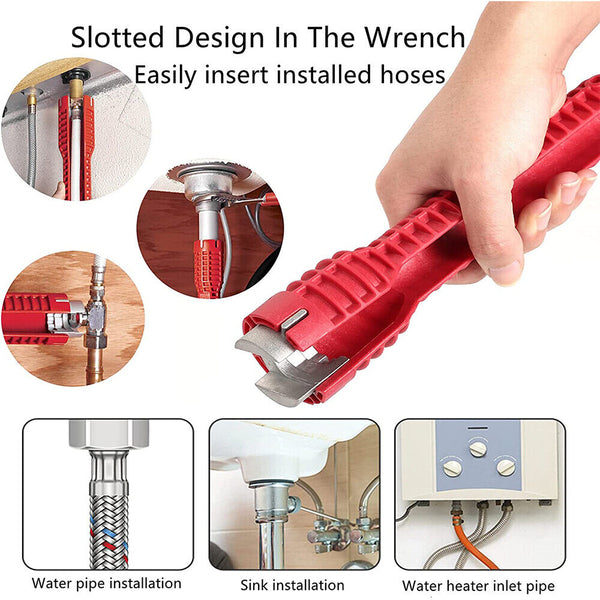 8 In 1 Adjustable Basin Wrench Plumbing Sink Flume Faucet Nut Tap Spanner Tool