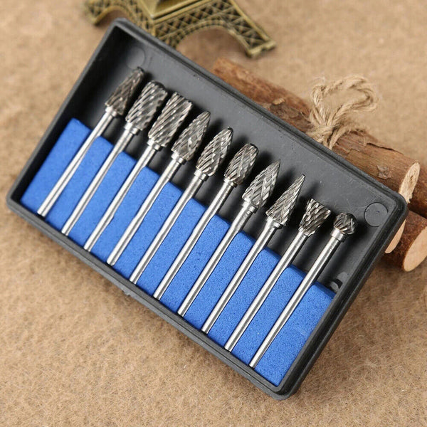 10pcs Tungsten Carbide Point Burr Die Grinder Shank Rotary Drill Bits Set New