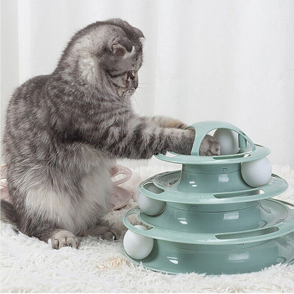 Funny Cat Toy Plastic Tower Interactive Track Ball Playing Game 3Levels Pet Toys