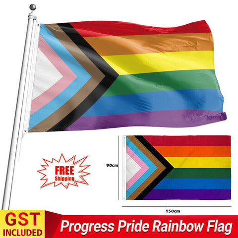 90x150cm Progress Pride Rainbow Flag Gay Lesbian LGBTQ Mardi Gras Party Banner