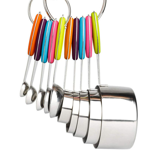 10pcs Set Spoons Stainless Steel Kitchen Baking Teaspoon and Measuring Cups AU