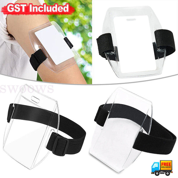 1/5 X Vertical Armband Security ID Card Photo Badge Holder Clear Elastic Strap