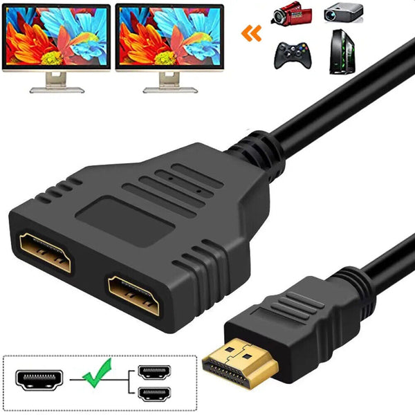 HDMI Splitter 1 In 2 Out Cable Adapter Converter 1080 Multi Display Duplicator