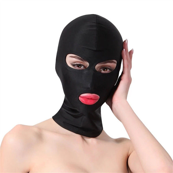 2x Black Face Mask Blindfold Head Mask Open Eye Mouth Adult Cosplay Gimp Mask