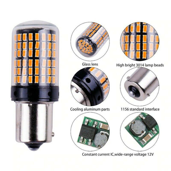 1-10x Amber LED BA15S 1156 Turn Signal Indicator Light Bulb Blinker 150° Globe