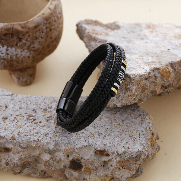 Men's Braided PU Leather Bracelet Hand Adjustable Gift for Son Husband DIY AU