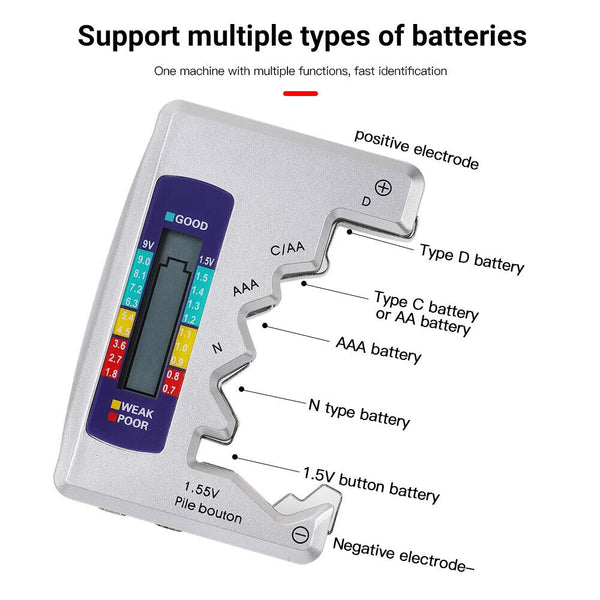 Universal Digital Battery Tester Checker C D N AAA AA 1.5V Button Cell Portable