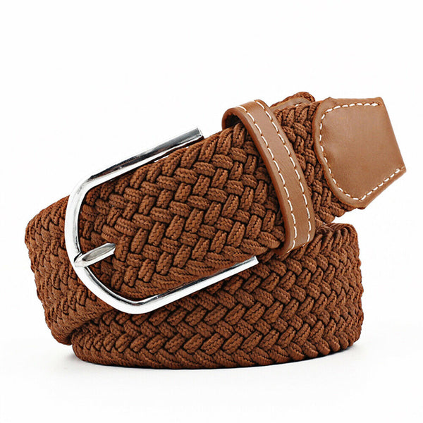 Unisex Stretch Elastic Braided Woven Canvas Buckle Jeans Waist Belt Waistband