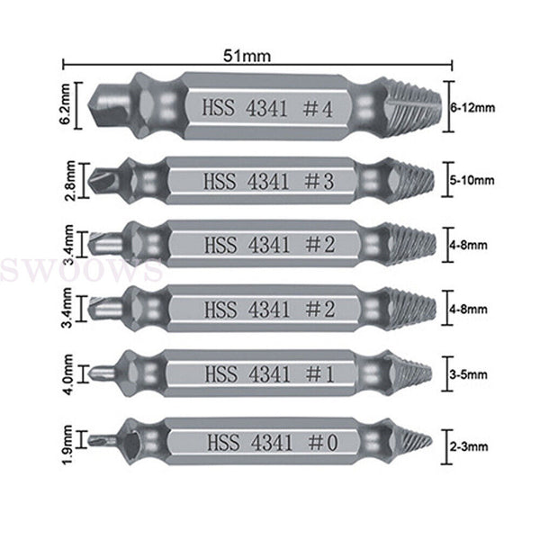 6pcs Damaged Screw Extractor Speed Out Drill Bits Tool Set Broken Bolt Remover