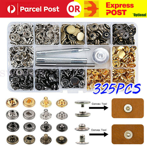 325pcs Metal Snap Fasteners Kit Press Studs Buttons Tool Women Men Craft Leather