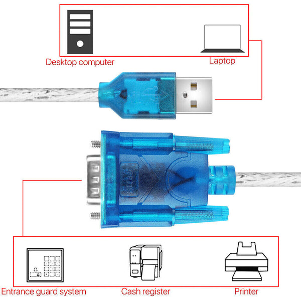 USB to 9 pin RS232 Cable COM Port Serial Adapter Converter 2.0 WINDOWS 11/10/7