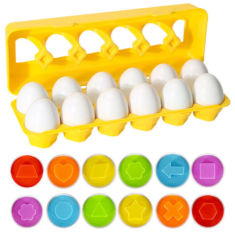 12pcs Shape Matching Eggs Color Shape Recognition Sorter Puzzle For Easter