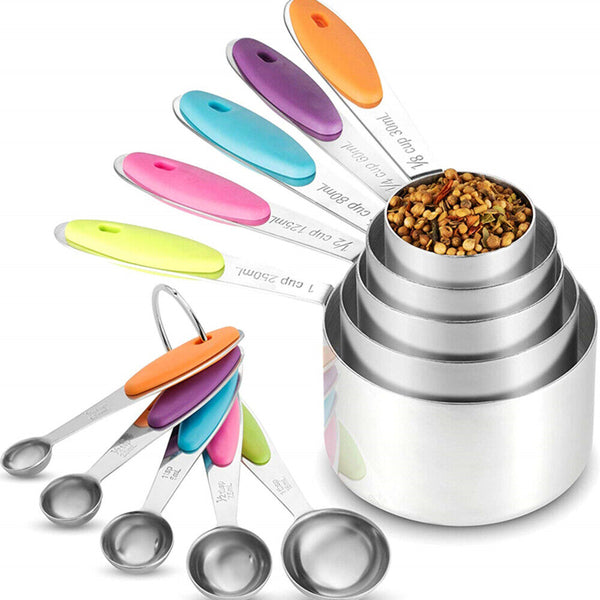 10pcs Set Spoons Stainless Steel Kitchen Baking Teaspoon and Measuring Cups AU