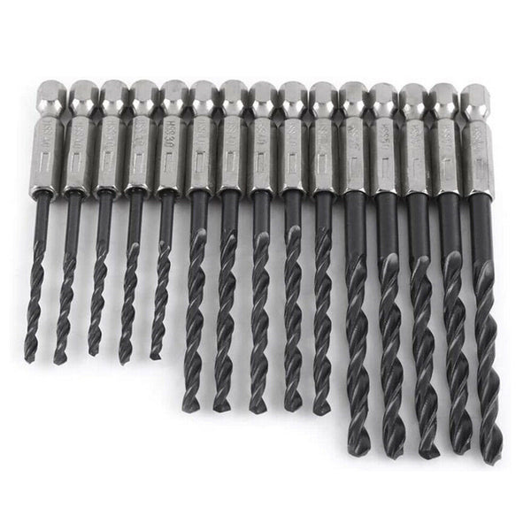 15pcs HSS Nitride Twist Drill Bits Set Quick Change 1/4" Hex Shank 3mm 4mm 5mm