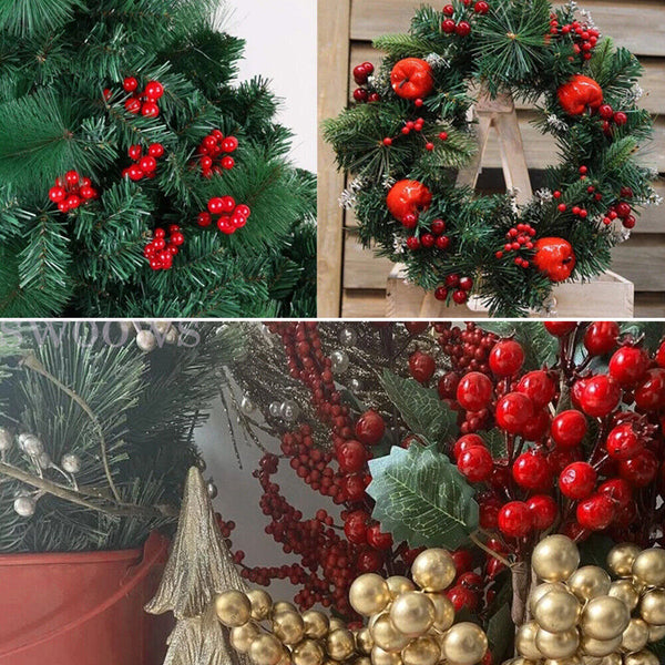 100pcs Red Berries Artificial Fake Fruits Christmas Craft Holly Berry Xmas Decor