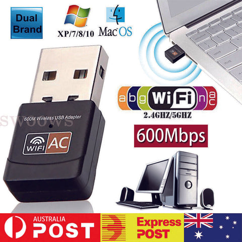 Dual 600Mbps USB WiFi Wireless Dongle AC600 Lan Network Adapter 2.4GHz 5GHz