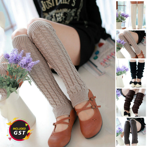 Women Ladies Winter Warm Leg Warmers Cable Knit Knitted Crochet Socks Leggings