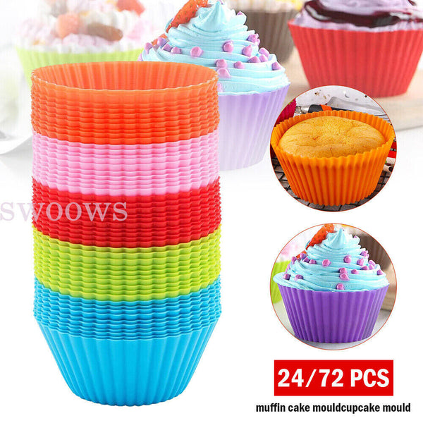 24/72PCS Round Cup Cake Silicone Baking Mould Cupcake Case DIY Bake Mold Muffin