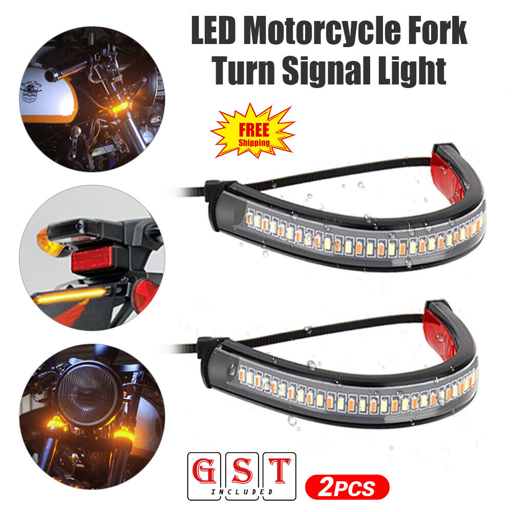 6X LED Motorcycle Fork Turn Signal Indicator Blinker Amber Light Strip Motorbike