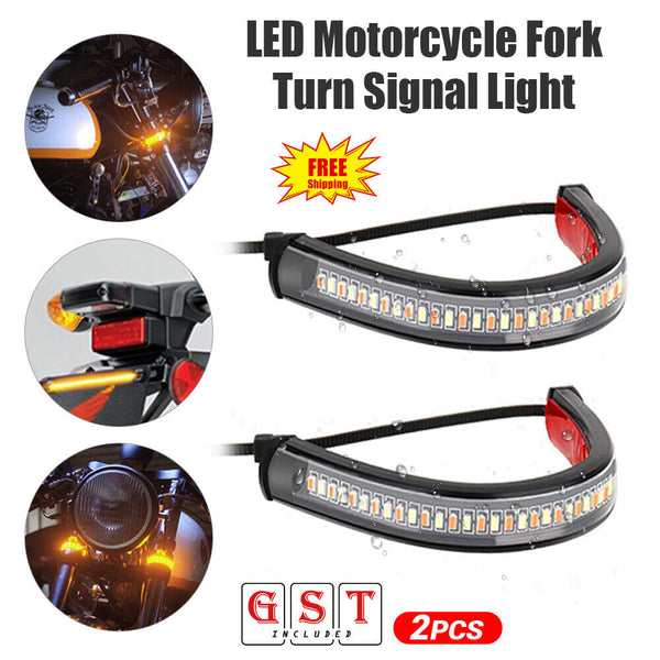 6X LED Motorcycle Fork Turn Signal Indicator Blinker Amber Light Strip Motorbike