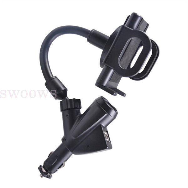 New Car Cigarette Lighter Socket Dual USB Charger Phone Mount Holder