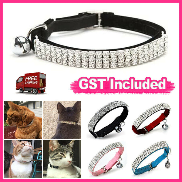 Collar Suede Cat Kitten Puppy Pet Safety Release Adjustable Rhinestone 4 colours