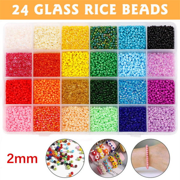 24000X Glass Seed Beads 24 Colors Loose Beads Kit DIY Making Bracelet Beads 2mm