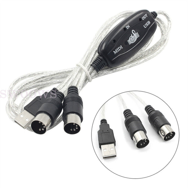 NEW USB IN-OUT MIDI Interface Cable Converter PC IN Music Keyboard Adapter Cord