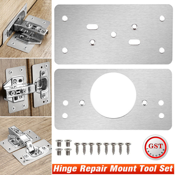 Hinge Repair Plate Rust Resistant Steel Furniture Cupboard Repair Mount Tool Set