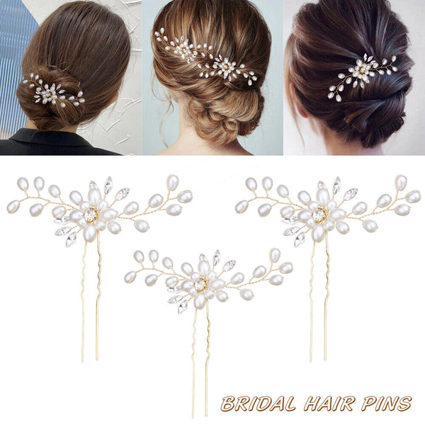 5/10 Bridal Hair Pins Rhinestone Pearl Diamante Flower Slide Clips Grips Wedding