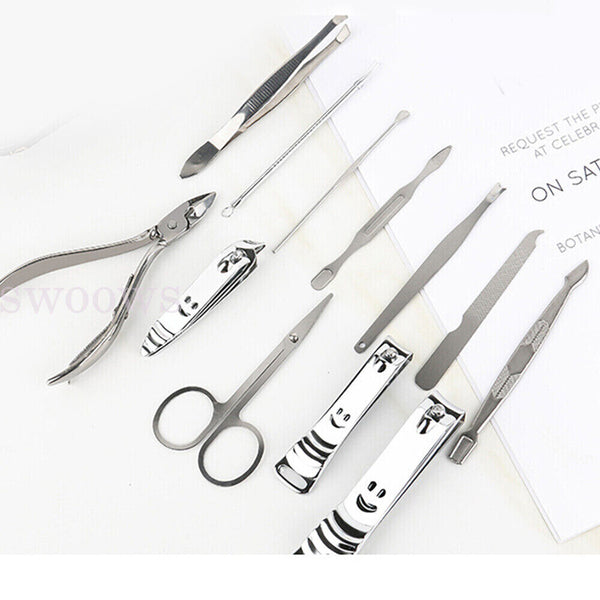 12PCS Nail Clippers Set Stainless Manicure Pedicure Kit Cuticle Grooming Case AU