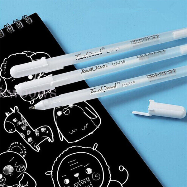 3Pcs White Gel Ink Marker Pen Drawing Art Fine Tip Sketching Painting Tool 0.8mm